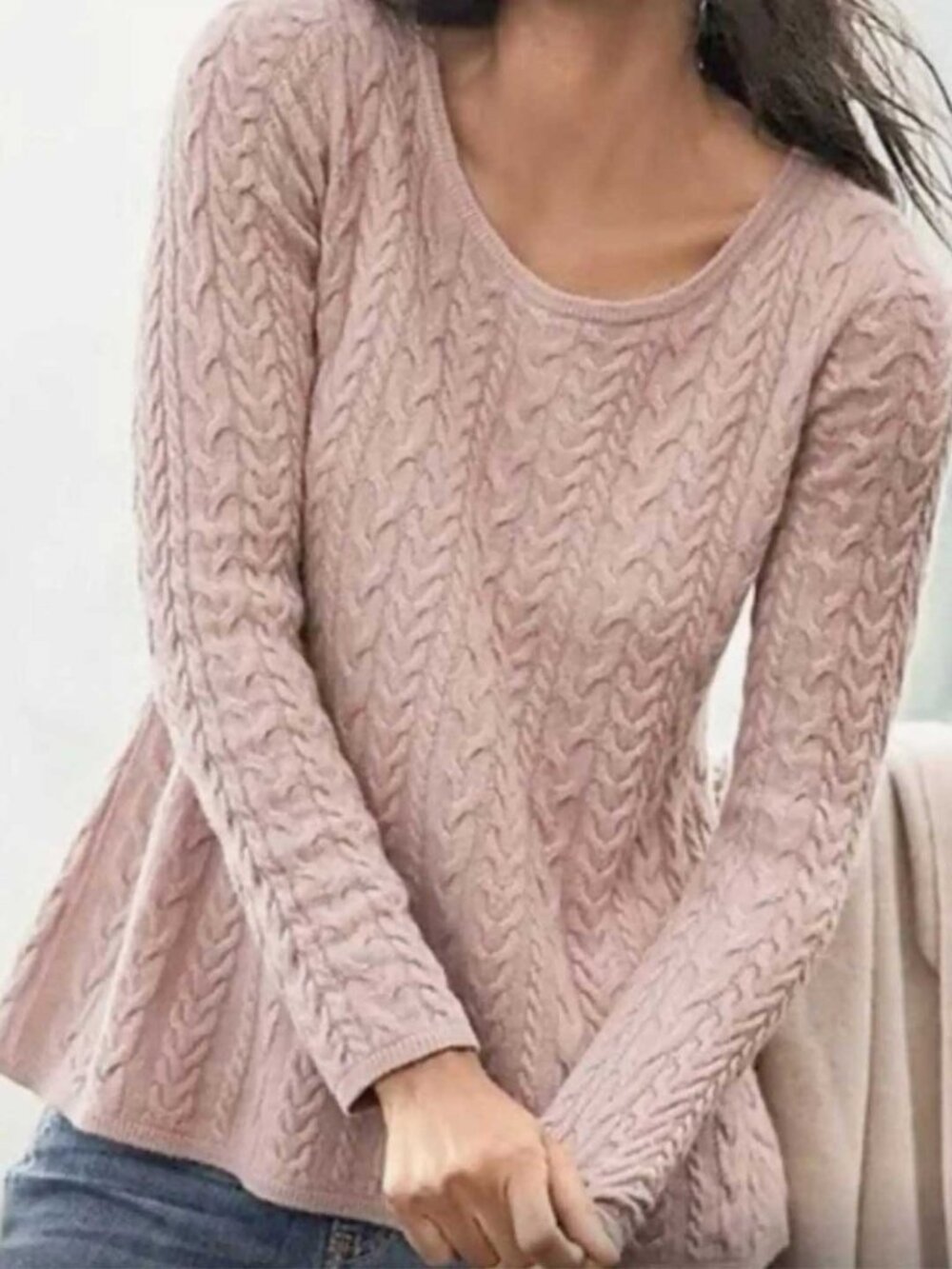 Garnet Hill Cashmere Cable Neck Sweater Large